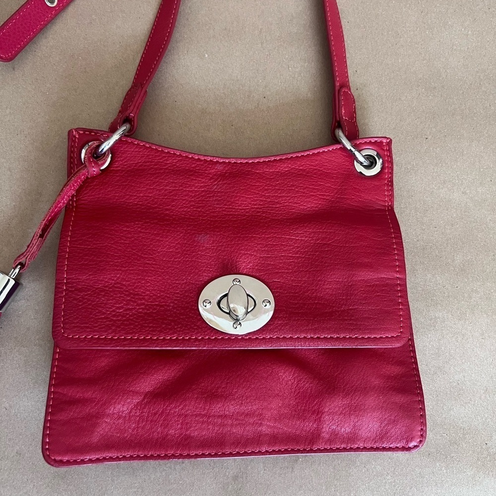 Clements Ribeiro Red Genuine Pebbled Leather Silver Hardware Crossbody Bag